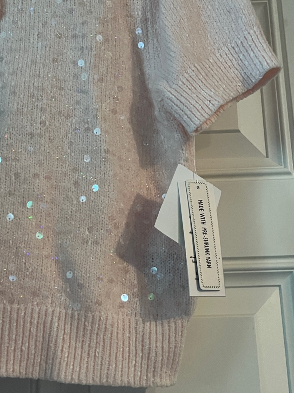 NANNETE LePORE Pale Pink /Sequin Embellished Short Sleeve Sweater NWT Size M - Picture 4 of 11